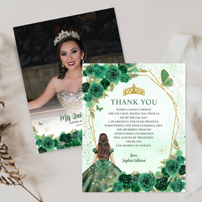 Papier Budget Vert Floral Quinceañera Merci photo (Créateur téléchargé)