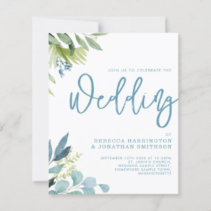 Papier Budget Vert Foliage Faire-part de mariage Bleu
