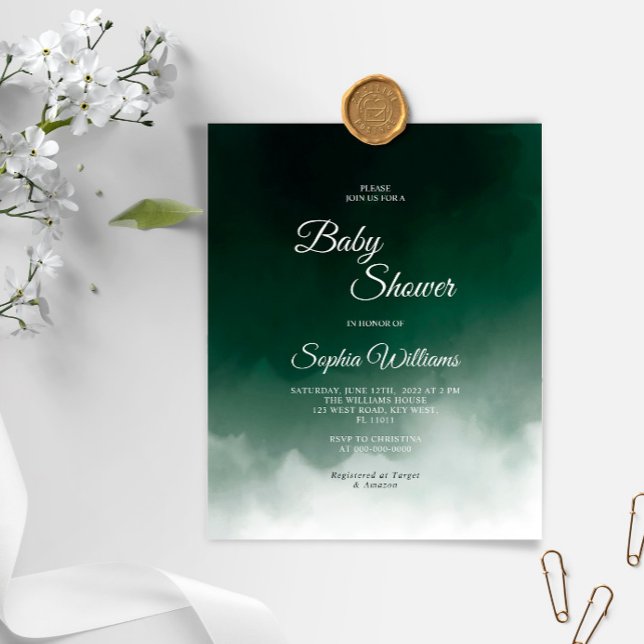 Papier Budget Vert foncé Baby shower moderne Invitation (Créateur téléchargé)