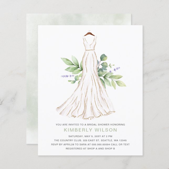 Papier Budget Vert Mariage Robe Fête des mariées Invitati (Devant / Derrière)