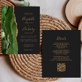 Papier Budget Vert Or Agate Dark QR Code Mariage