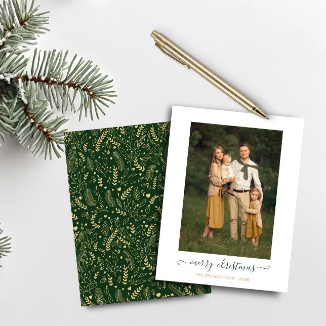 Papier BUDGET Vert or simple Joyeux Noël photo (BUDGET Green Gold Simple Merry Christmas Photo Card)