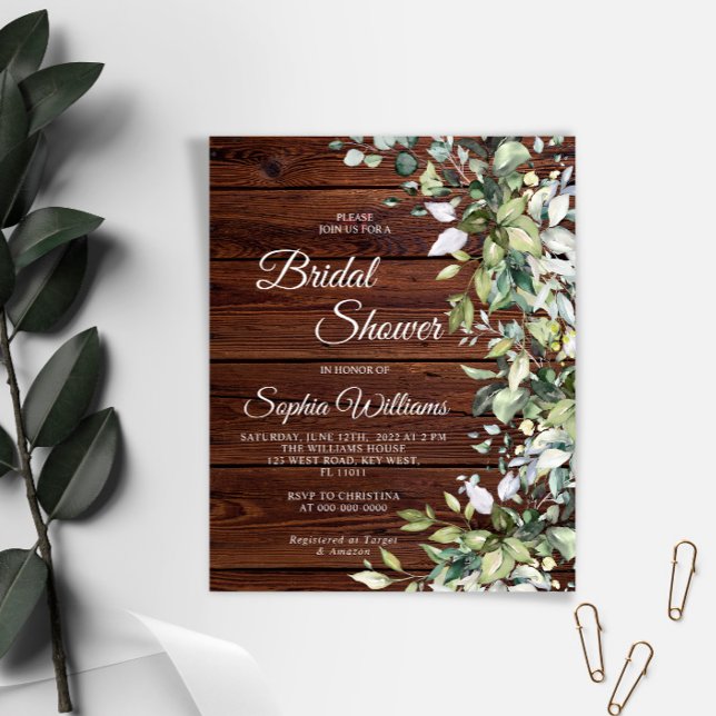 Papier Budget Vert Rustique Bois Bridal Invitation (Créateur téléchargé)