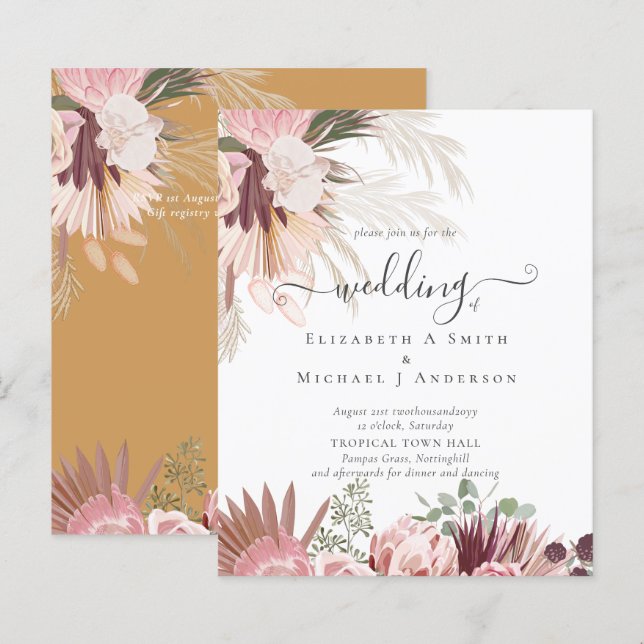 Papier BUDGET Vin Bourgogne Pampas Grass Mariage Tropical (Devant / Derrière)