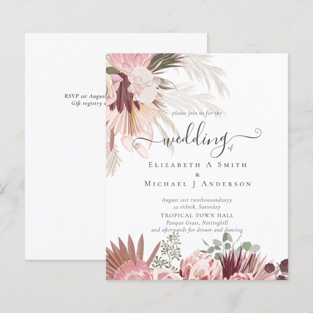 Papier BUDGET Vin Bourgogne Pampas Grass Mariage Tropical (Devant / Derrière)