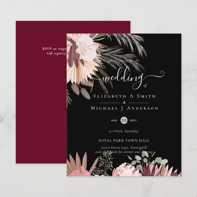 Papier BUDGET Vin Bourgogne Pampas Grass Mariage Tropical (Devant / Derrière)