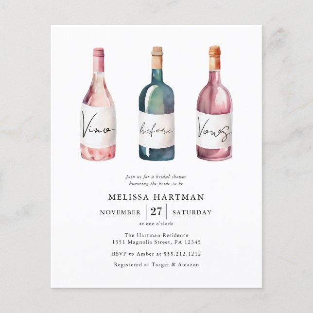 Papier Budget Vino Avant Vows Invitation De Douche Nuptia (Devant)