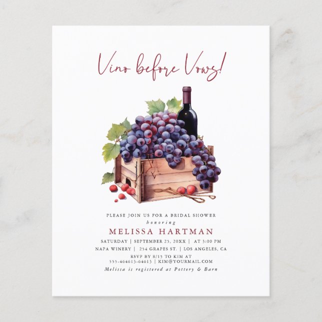 Papier Budget Vino Avant Vows Invitation De Douche Nuptia (Devant)