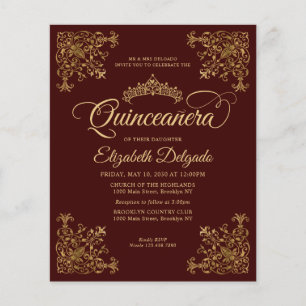 Papier Budget Vintage Bourgogne Gold Frame Quinceanera