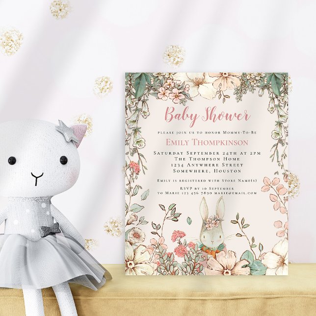 Papier Budget Vintage Bunny fille Baby shower Invitation (Créateur téléchargé)