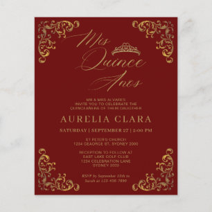 Papier BUDGET Vintage Red Gold Mis Quince Quinceañera