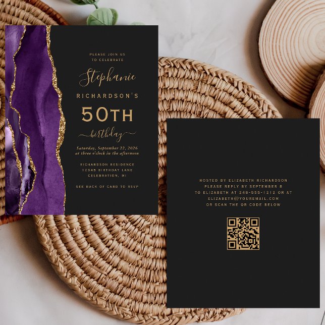 Papier Budget Violet Agate QR Code 50e Anniversaire (Créateur téléchargé)