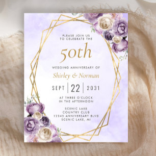 Papier Budget Violet Ivoire Or Floral 50e Anniversaire