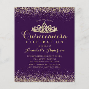 Papier Budget Violet violet or Quinceañera Tiara Invitati
