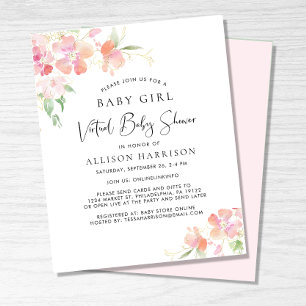Papier Budget Virtual Baby Girl Douche Floral Invitation