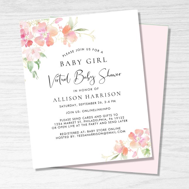 Papier Budget Virtual Baby Girl Douche Floral Invitation (Créateur téléchargé)
