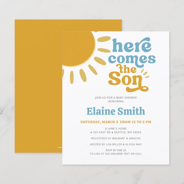 Papier Budget Voici le fils garçon baby shower Invitation (Devant / Derrière)