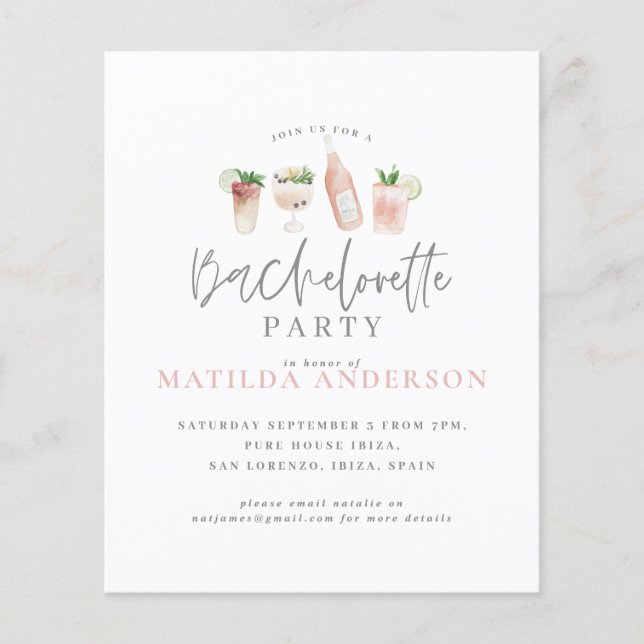 Papier budget watercolor bachelorette invitation (Devant)