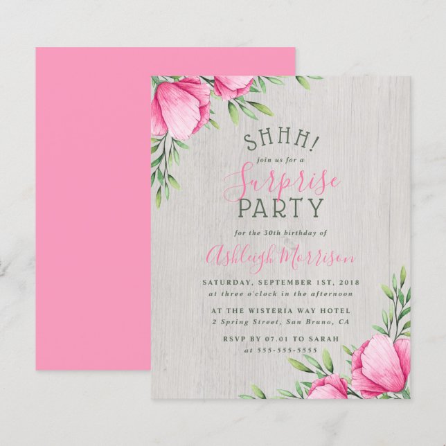 Papier Budget Watercolor Flowers & Wood Surprise Party (Devant / Derrière)