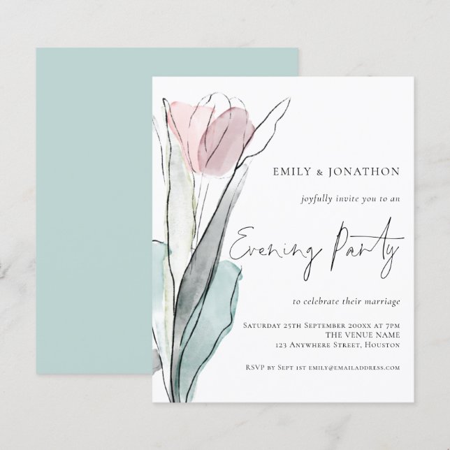 Papier Budget Watercolor Tulip Mariage Soirée (Devant / Derrière)