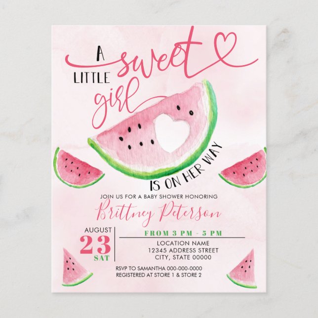 Papier Budget Watermelon Baby shower rose Invitation (Devant)