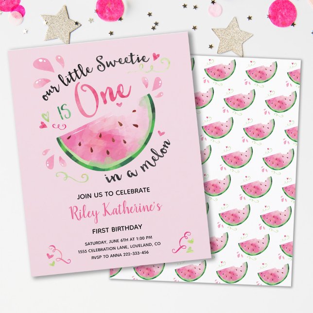 Papier Budget Watermelon été premier anniversaire Invitat (Créateur téléchargé)