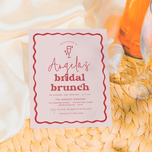 Papier Budget Wavy Retro Rose & Rouge Super Bridal Brunch (Créateur téléchargé)