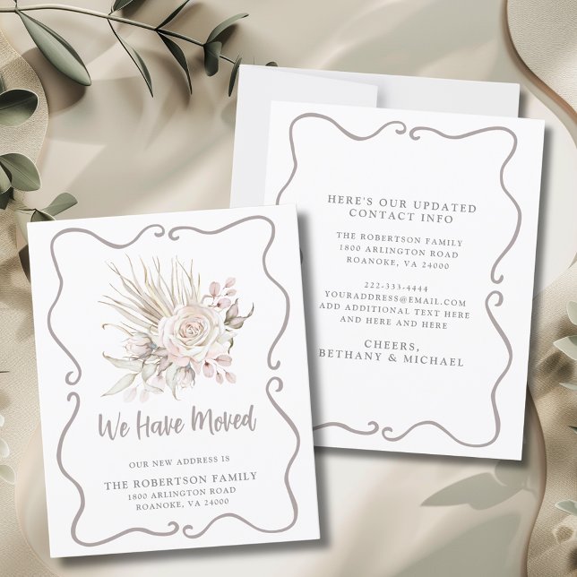 Papier Budget We Have Moved Blush Roses New Address Card (Budget We Have Moved Boho Blush Pink Roses with Eucalyptus and Hand Drawn Frame New Address Card)