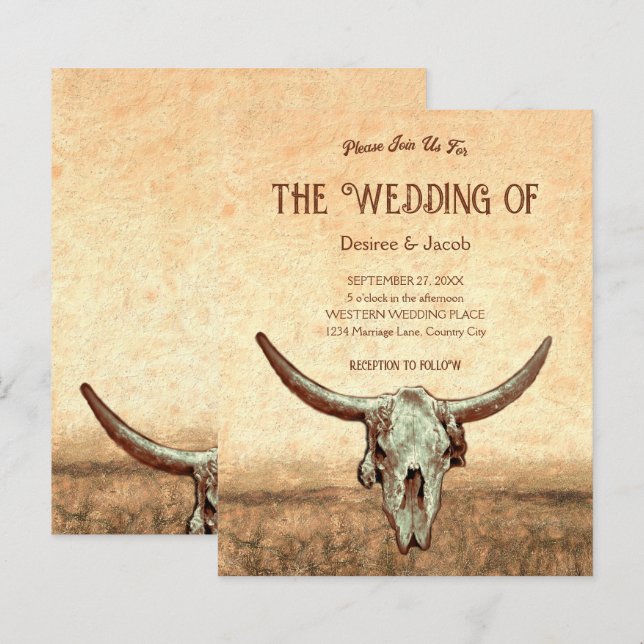 Papier Budget Western Rustic Country Bull Skull (Devant / Derrière)