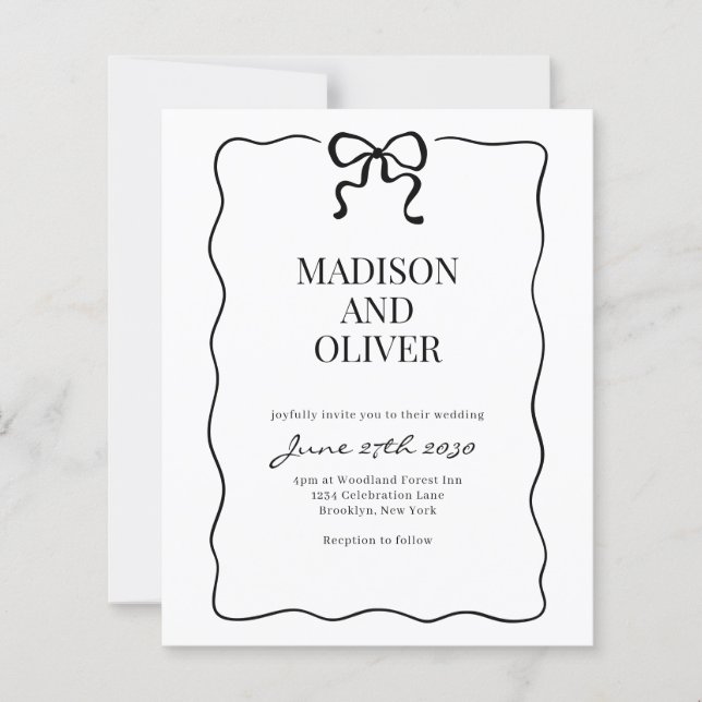 Papier Budget Whimsical Black Bow Tie Wedding Invitation (Devant)