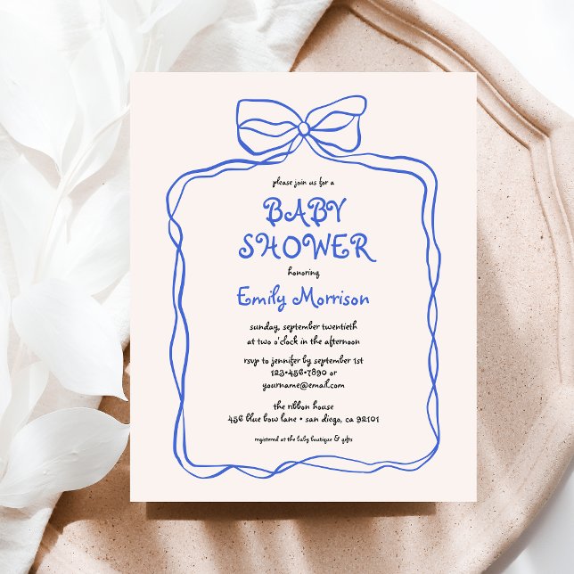 Papier Budget Whimsical Quirky Blue Bow Boy Baby shower (Créateur téléchargé)