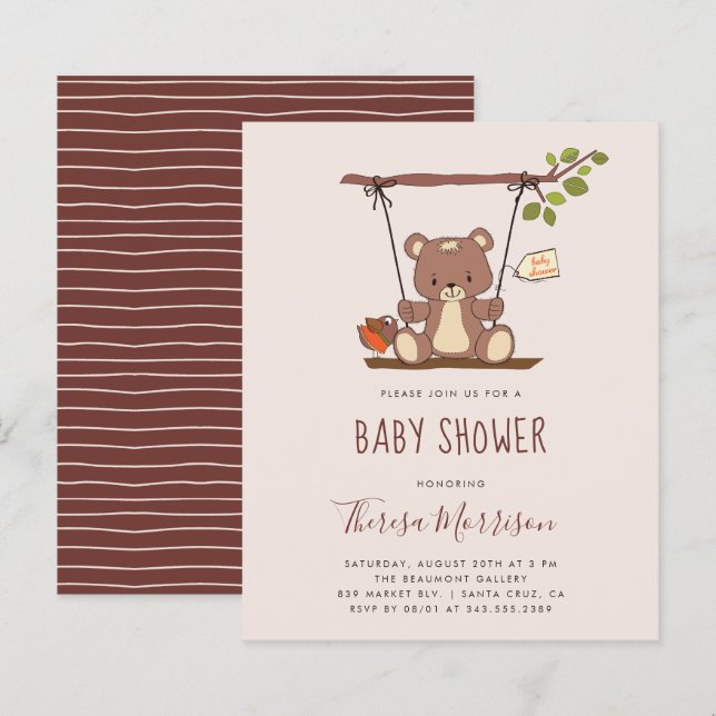 Papier Budget Whimsical Teddy Bear Baby shower (Devant / Derrière)