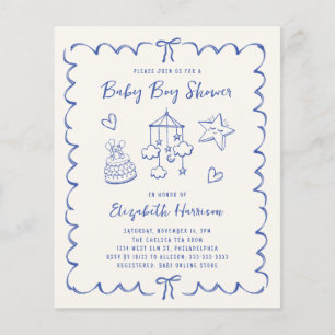 Papier Budget Whimsical Wavy Frame Baby Boy Shower Invita