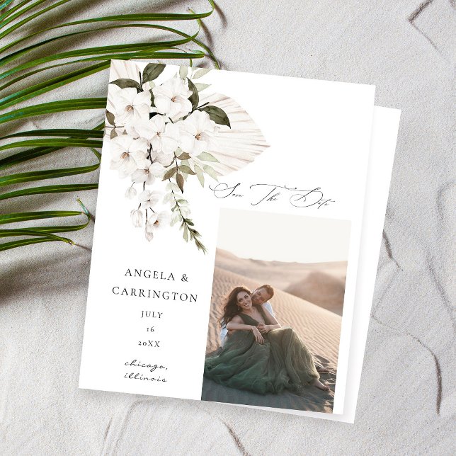Papier Budget White Boho Floral Photo Enregistrer la date (Créateur téléchargé)