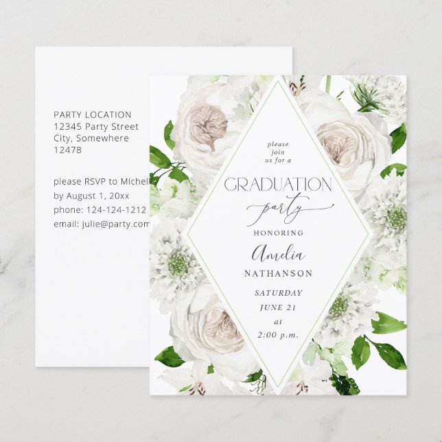 Papier Budget White Floral Graduation Party (Devant / Derrière)