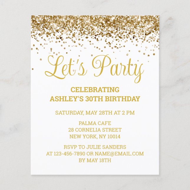 Papier Budget White & Gold 30th Birthday Party Invitation (Devant)