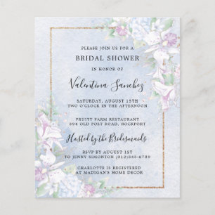 Papier Budget White Orchids Blue Bridal Shower Invitation