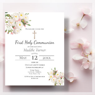 Papier Budget White Rose Première communion Invitation