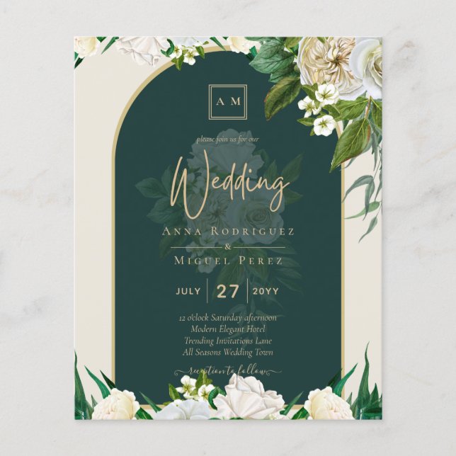 Papier BUDGET White Roses Forêt Vert Mariage d'hiver INV (Devant)