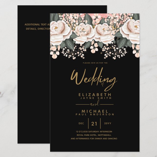 Papier Budget White Roses Mariage botanique Invite A9 (Devant / Derrière)