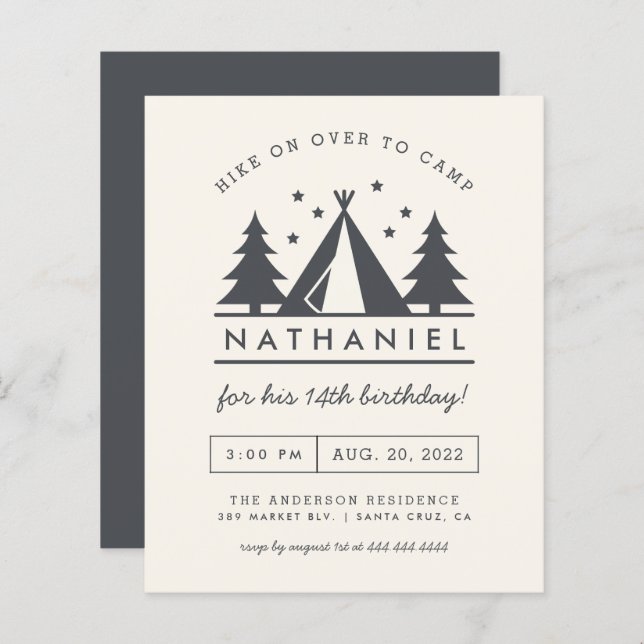 Papier Budget Wigwam dans le camp d'anniversaire de Woods (Devant / Derrière)