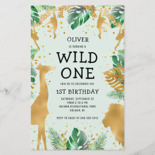 Papier Budget Wild One Green Gold Safari Invitation