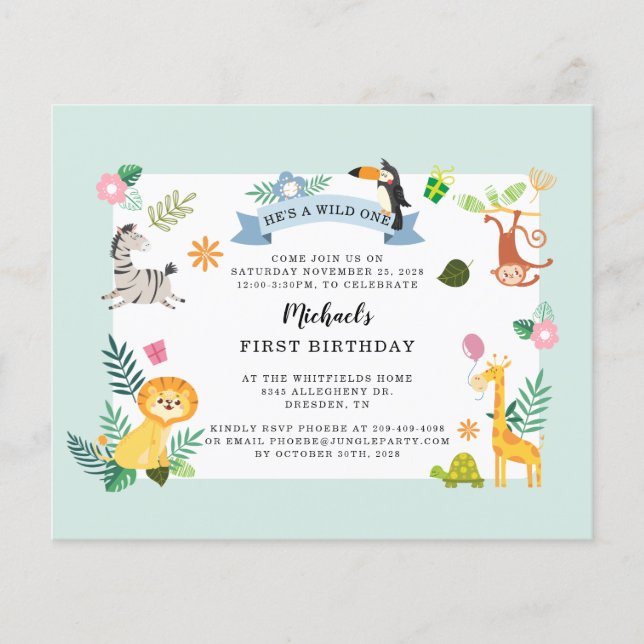 Papier Budget Wild One Jungle Safari animal 1er anniversa (Devant)