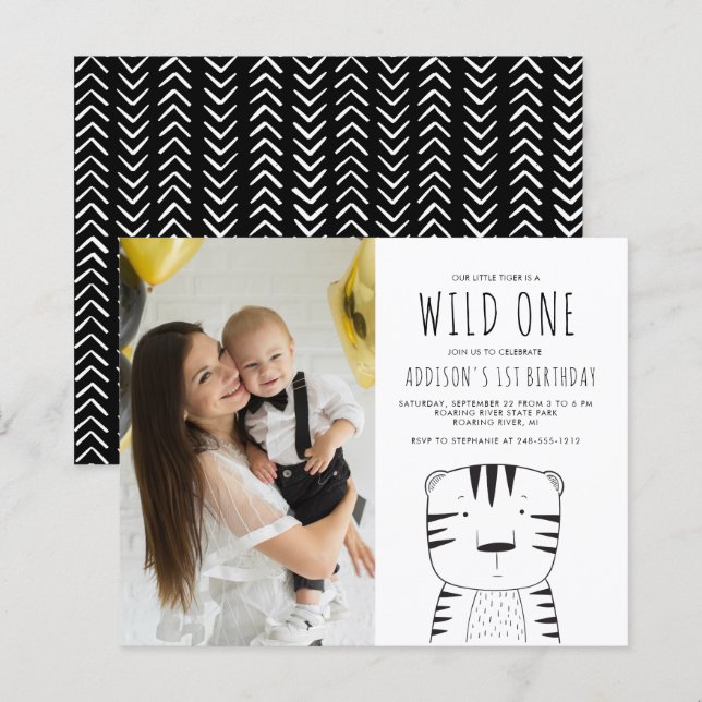 Papier Budget Wild One Photo 1er Anniversaire Invitation (Devant / Derrière)