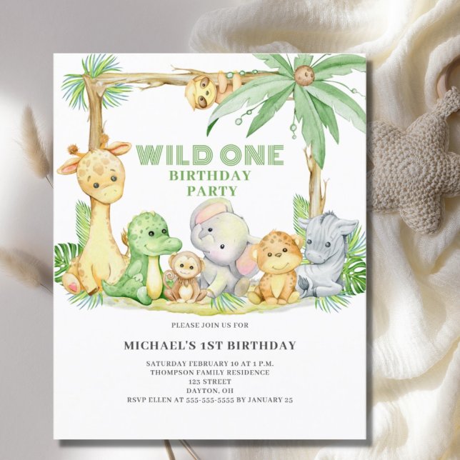 Papier Budget Wild One Safari Animaux Anniversaire Invita (Créateur téléchargé)