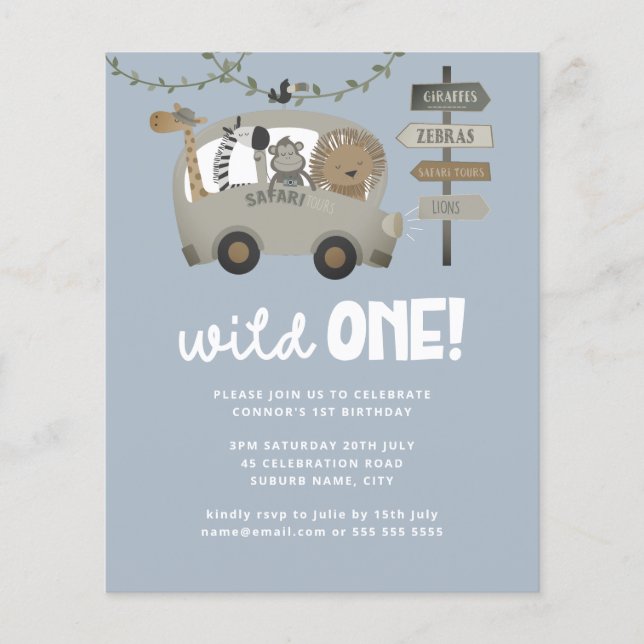 Papier Budget Wild One Safari Blue Boy Premier anniversai (Devant)