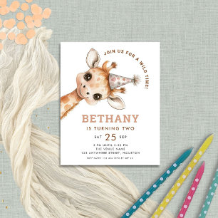 Papier Budget Wild Time Cute Giraffe 2e fête d'anniversai