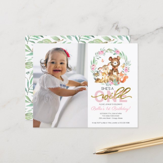 Papier Budget Wild Un Anniversaire Invitations Avec Photo (Devant/Arrière en situation)