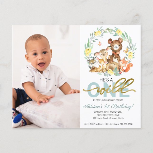 Papier Budget Wild Un Anniversaire Invitations Avec Photo (Devant)