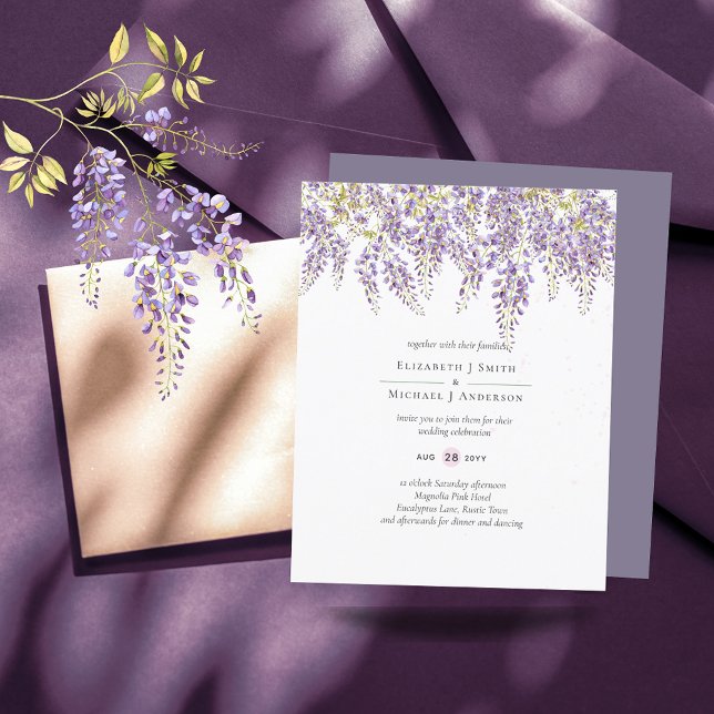 Papier BUDGET Wisteria Purple Floral Wedding Invite (Créateur téléchargé)